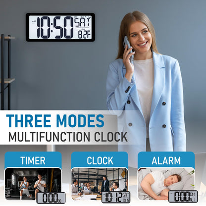 TXL Atomic Clock with Backlight, 14.2" Large Digital Wall Clock Battery Operated, Digital Clock Large Display with Day, Date & Temperature, Large Wall Clock for Bedroom, Livingroom, Office