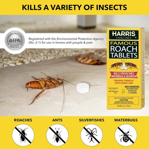 Harris Roach Tablets - Boric Acid Insect Killer with Lure | 6oz (145 Tablets) - Effective Roach Control