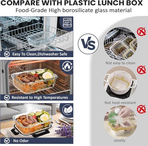 HOTEC 35oz Glass Food Storage Containers - Airtight & Versatile for Microwave, Oven, Freezer | 4-Pack