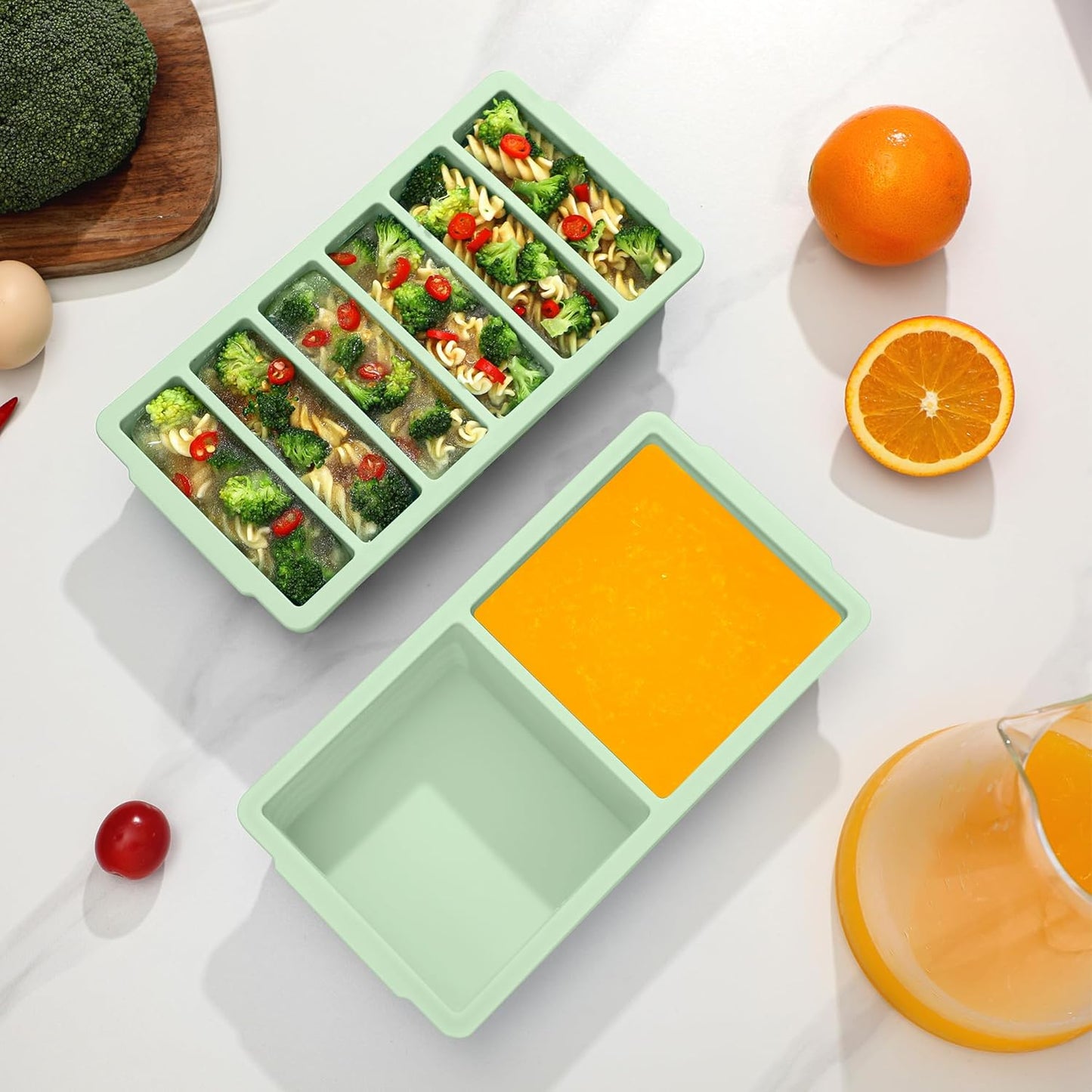 Skiennix Silicone Freezer Trays - 2-Pack with Lid for Meal Prep | 2 Large 2-Cup & 6 Small 1/2-Cup Molds