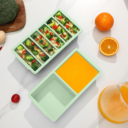 Skiennix Silicone Freezer Trays - 2-Pack with Lid for Meal Prep | 2 Large 2-Cup & 6 Small 1/2-Cup Molds