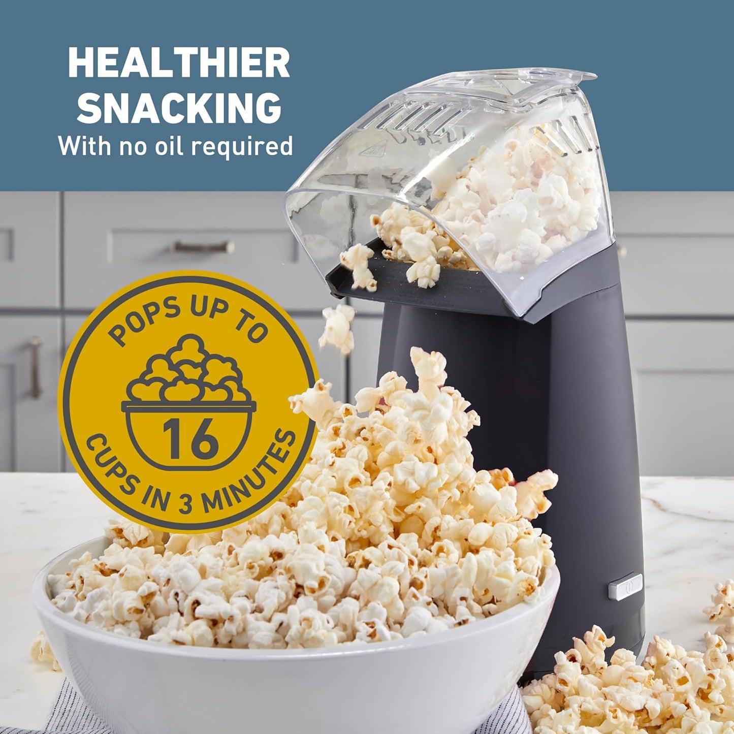 West Bend Air Crazy Popcorn Machine - Healthy Oil-Free Snacking, 4-Quart Capacity, Black