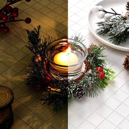 Dingion 12-Piece Christmas Votive Candle Holder Set - Decorative Glass Tealight Holders with Berry Rings for Holiday Table Centerpiece