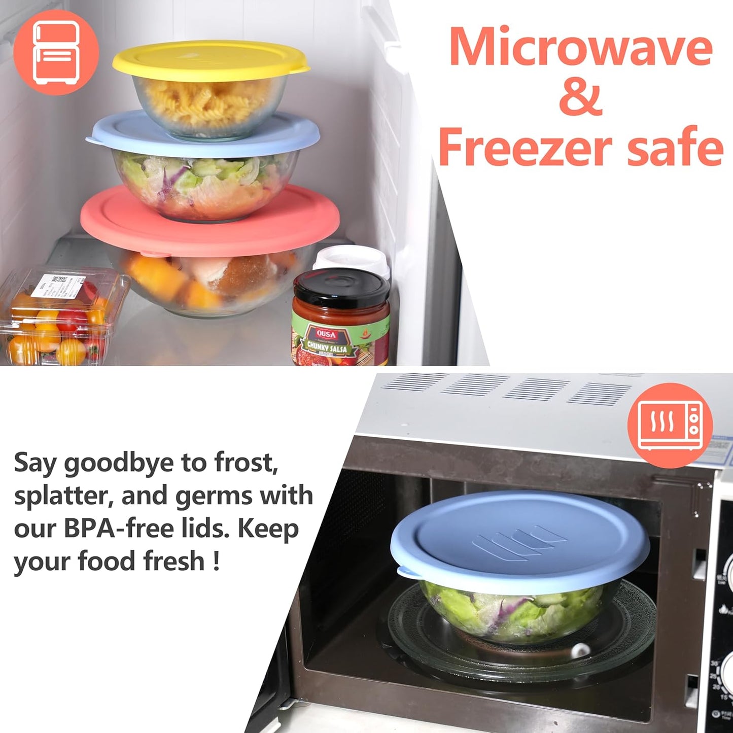Pyrex Silicone Replacement Lids - Food Grade Covers for 1 Quart, 1.5 Quart & 2.5 Quart Bowls | 3 Pack
