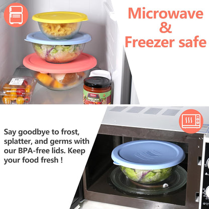 Pyrex Silicone Replacement Lids - Food Grade Covers for 1 Quart, 1.5 Quart & 2.5 Quart Bowls | 3 Pack