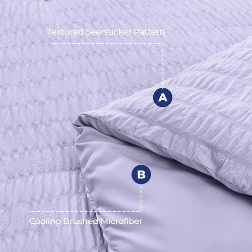 HYMOKEGE Comforter Set - Light Purple Seersucker Luxury Bedding | 7-Piece All-Season Bed in a Bag