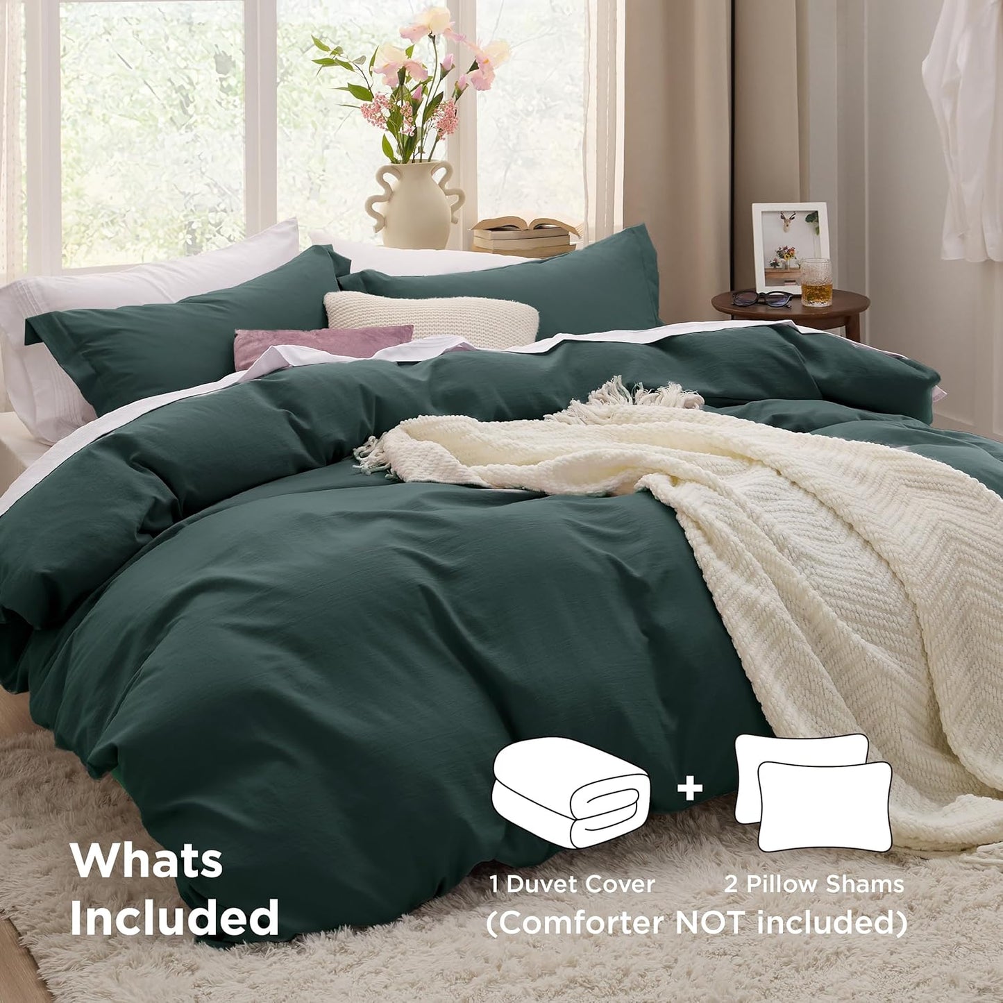Bedsure Oversized King Duvet Cover Set - Extra Soft Forest Green Prewashed Cotton-Like Polyester, 3 Pieces (120''x98'') with Zipper Closure & 2 Pillow Shams