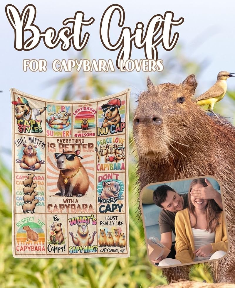 50x65 Capybara Blanket Gift for Capybara Lovers | Cozy 280 GSM Flannel Throw