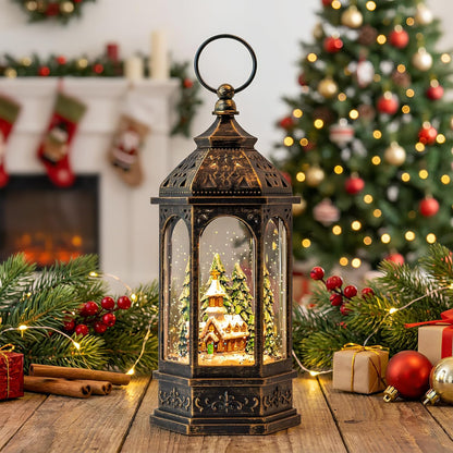 Regine Switzerland Christmas Snow Globe Lantern - Lighted Musical Church Decoration | Battery Operated & USB Powered