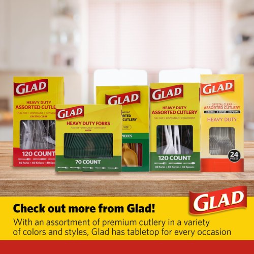 Glad Clear Disposable Cutlery Set with Heavy Duty Plastic Forks, Knives, and Spoons, Reusable Dishwasher Safe Plastic Utensils for Parties and Everyday Use, 24 Count
