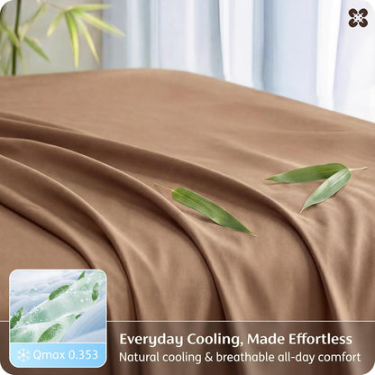 Bedsure Queen Sheet Set - Cooling Bamboo Rayon Sheets | Breathable & Soft, Deep Pocket Up to 16 Inches, Khaki
