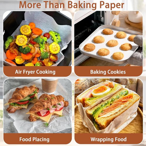 200 Pcs Skiennix 8x8 Inch Parchment Paper Sheets - Food Grade Non-Stick Baking Liners for Cake Pans & Air Fryers