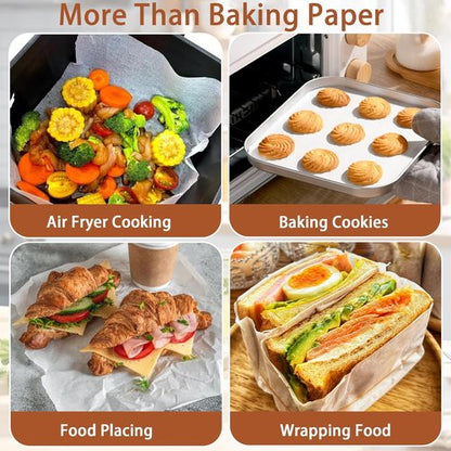200 Pcs Skiennix 8x8 Inch Parchment Paper Sheets - Food Grade Non-Stick Baking Liners for Cake Pans & Air Fryers