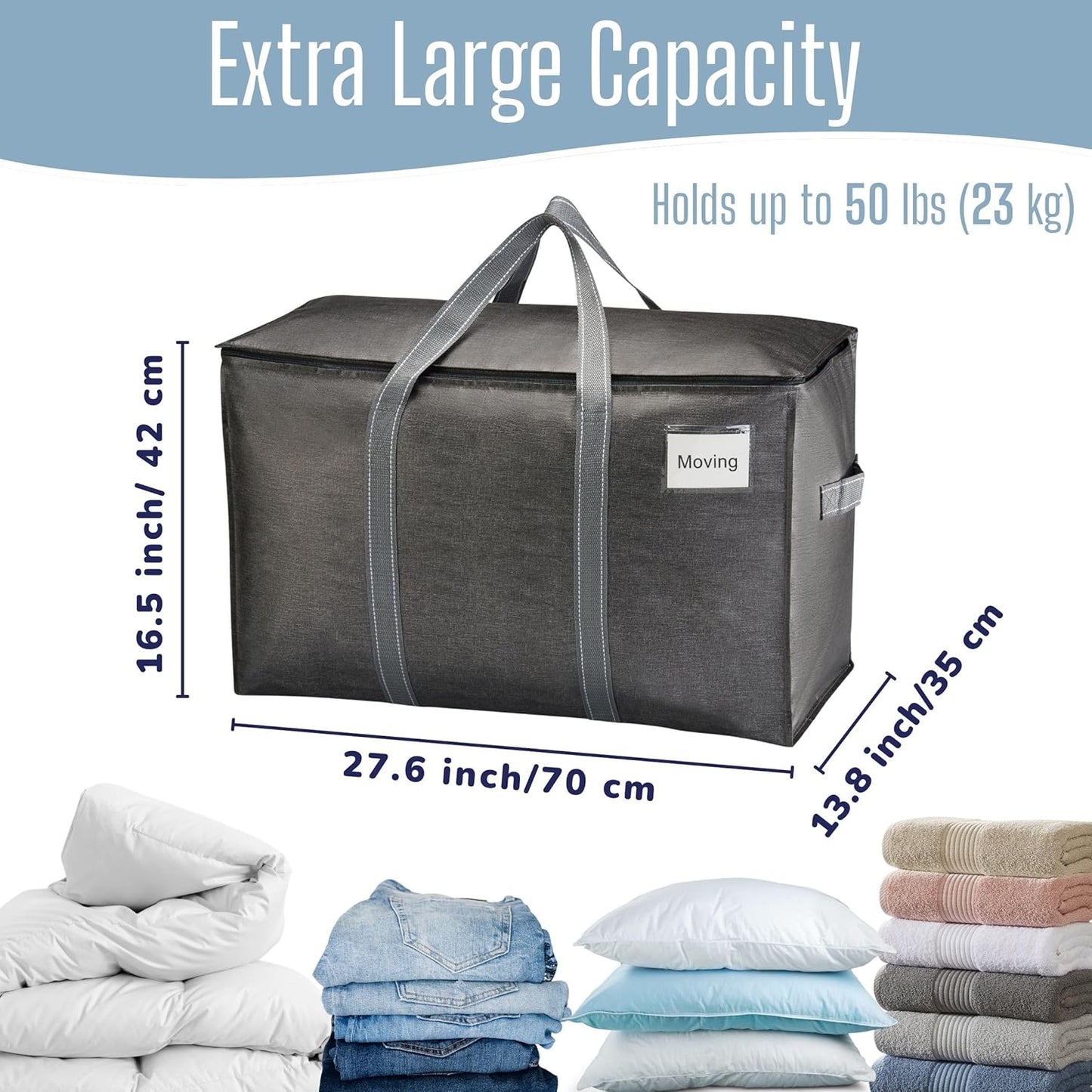 VENO Heavy Duty Moving Bags - Extra Large Storage Solution with Reinforced Handles & Strong Zippers | 4 Pack, Foldable & Reusable