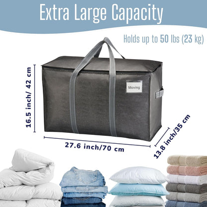 VENO Heavy Duty Moving Bags - Extra Large Storage Solution with Reinforced Handles & Strong Zippers | 4 Pack, Foldable & Reusable