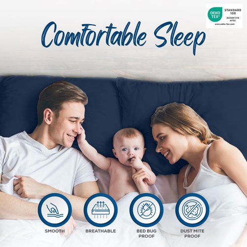Utopia Bedding Premium 100% Waterproof Pillow Protectors with Zipper Queen Size (Set of 4), Bed Bug and Dust Mite Proof Zippered Pillow Covers, Pillow Encasement Cases, Navy