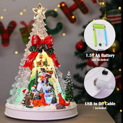 Priddop Christmas Village Scene - Animated Tree with Rotating Snowman & LED Lights | Collectible Holiday Decor