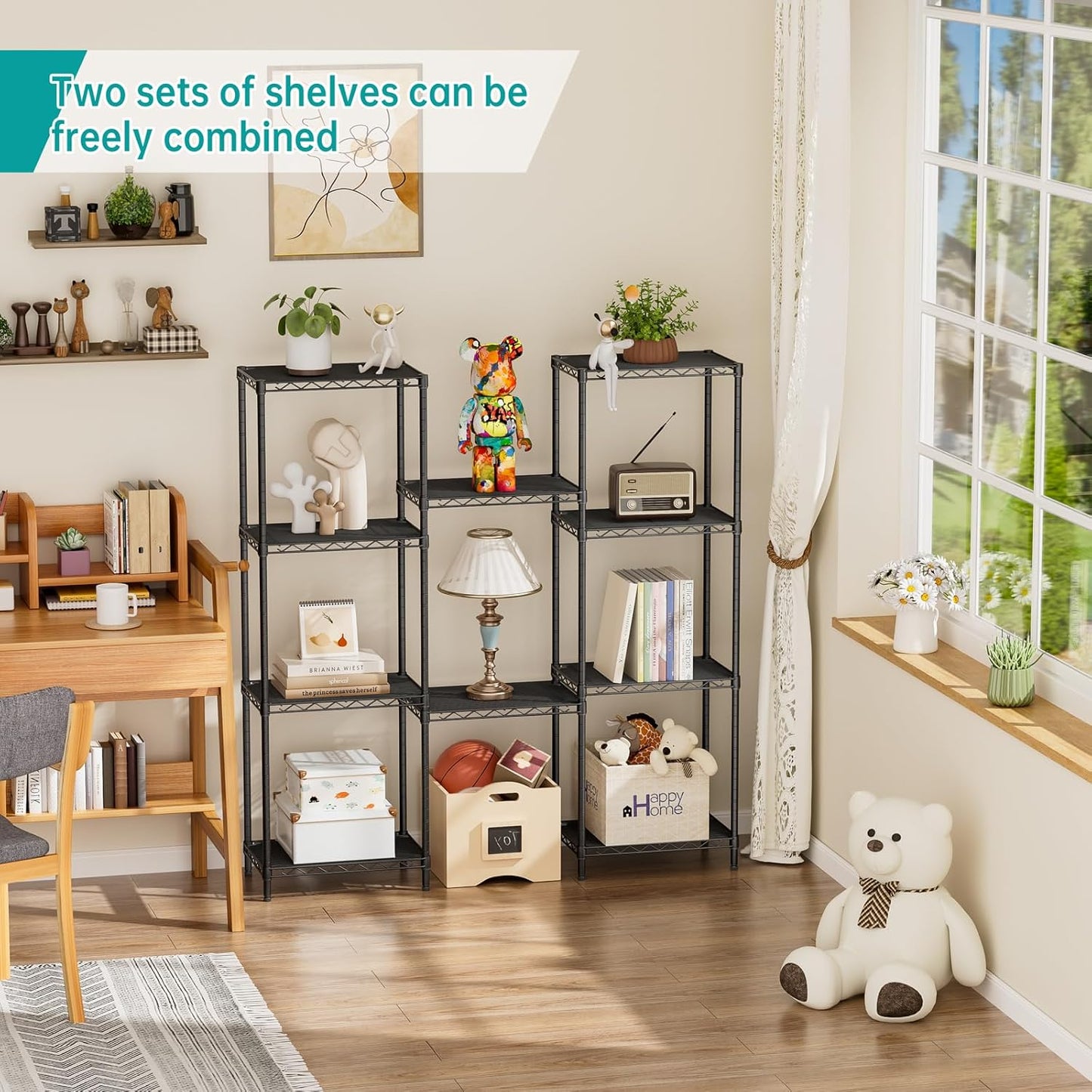 SINGAYE Metal Shelves - Adjustable Wire Shelving Unit for Kitchen, Laundry & Bathroom | 10" D x 16" W x 55" H - Black