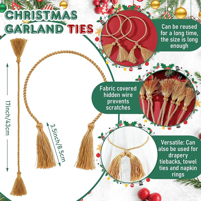 Christmas Garland Ties with Tassels 24in - 15 Pcs, Gold (Variation: Gold+15)