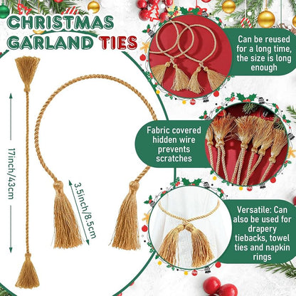 Christmas Garland Ties with Tassels 24in - 15 Pcs, Gold (Variation: Gold+15)