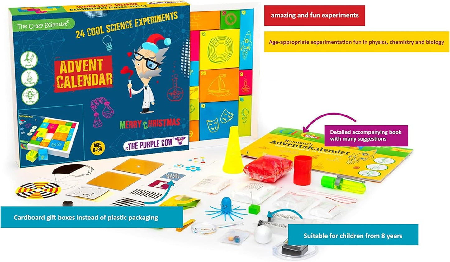 Purple Cow Crazy Scientist Advent Calendar - 24 Fun Science Experiments for Kids Age 8-99