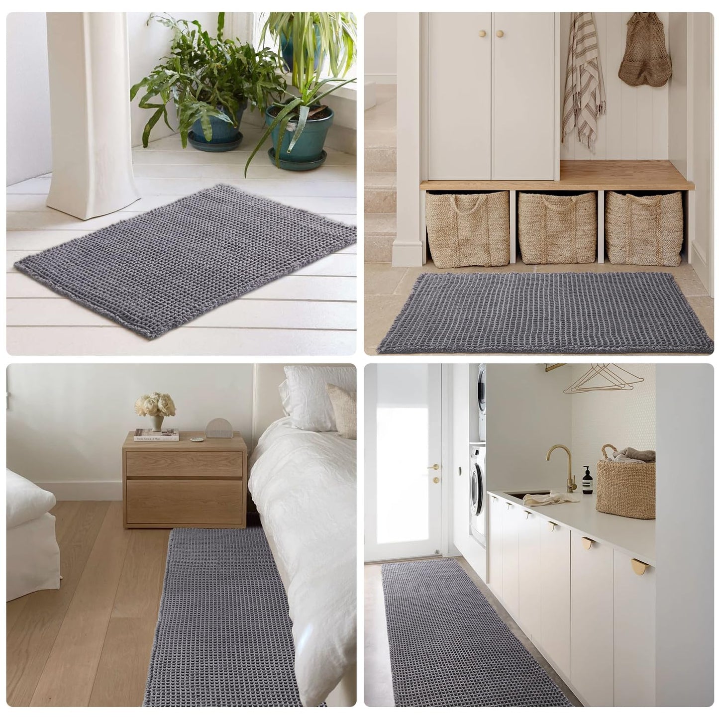 TYUU Waffle Bath Mat, Boho Bathroom Rugs Non Slip Washable Super Absorbent Quick Dry Bath Mat Farmhouse Bathroom Decor, 48"x24" Grey