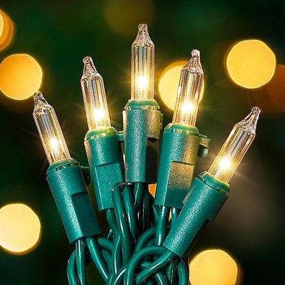 HEYFUNi Clear Christmas Lights - 50 Count Mini String Lights for Indoor/Outdoor Use - 13 Feet Green Wire
