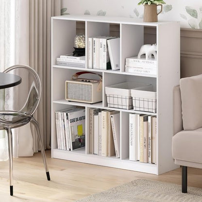 Furinno DALY Bookshelf - 8-Cube Horizontal Storage Organizer | White, 10.9" x 35.4" x 39.4" for Home & Office