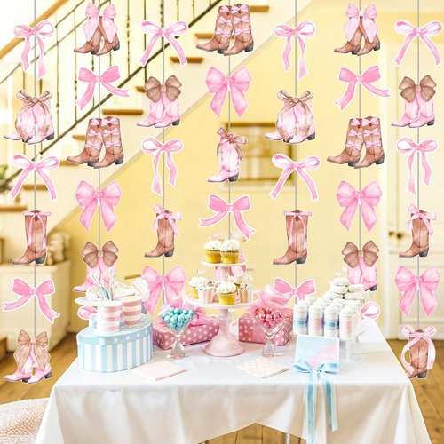 Coquette Cowgirl Bow and Boots Garlands - 8PCS Western Hanging Decorations for Bachelorette Parties