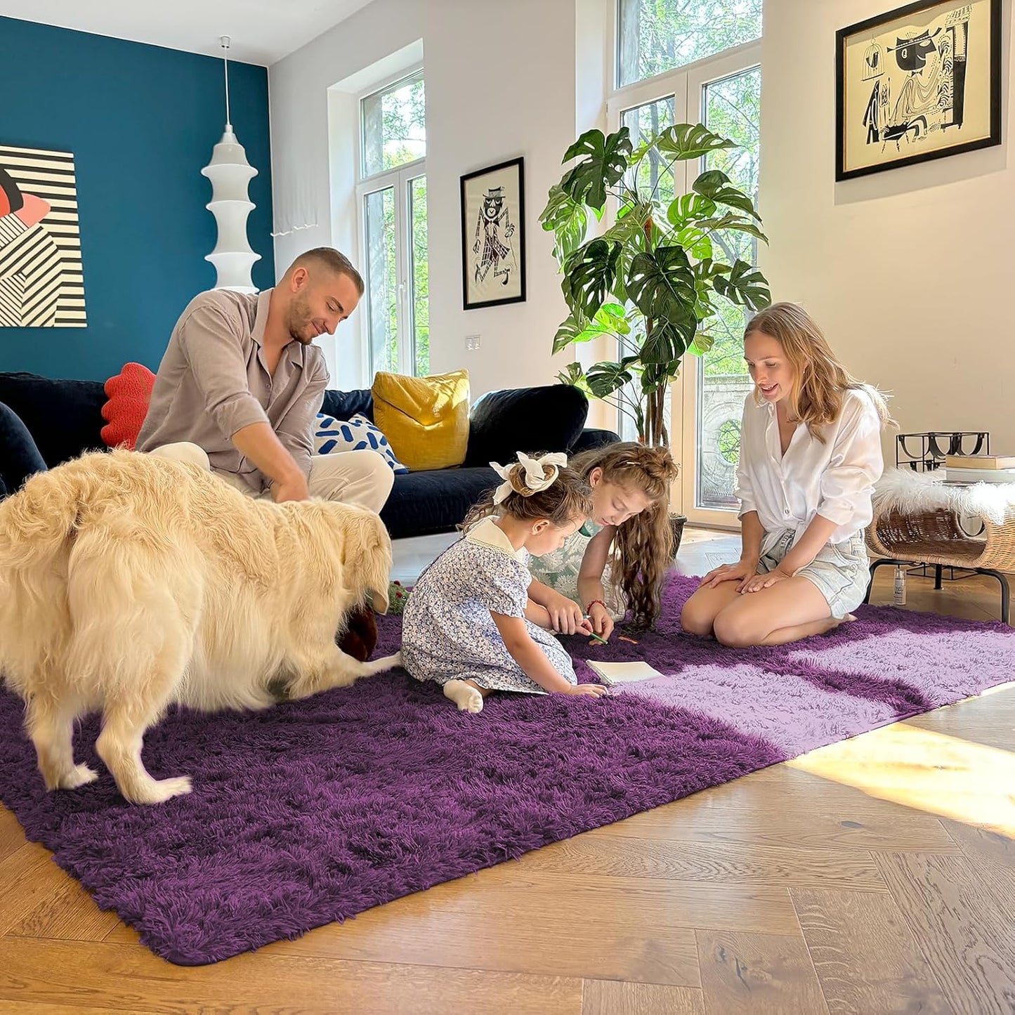 OLANLY Area Rug - Soft Fluffy Shaggy Design | Machine Washable 4x5.9 ft - Dark Purple for Kids & Home Decor