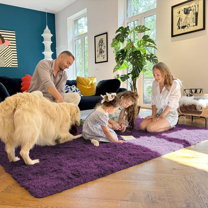 OLANLY 8x10 Machine Washable Large Area Rugs for Living Room, Bedroom, Soft Fluffy Shaggy Bedside Rug, Indoor Floor Carpet for Kids Girls and Boys, Dorms, Home Decor Aesthetic, Dark Purple