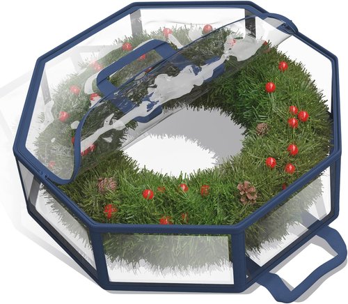 Hearth & Harbor Wreath Storage Container - Premium Clear Christmas Wreath Bag with Dual Zipper & Handles - 24" Organizer Box