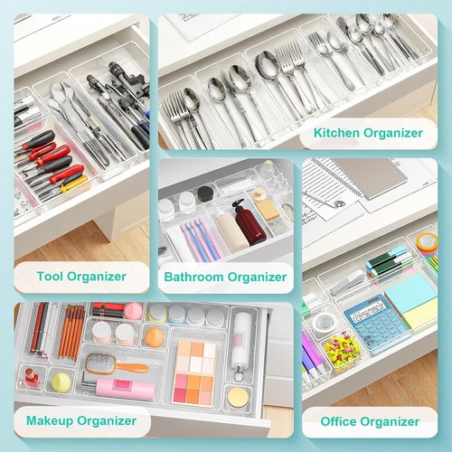 Clear Plastic Drawer Organizers by [Brand Name] - 45 Stackable Storage Bins for Makeup, Kitchen, Office