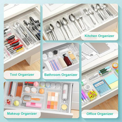 Clear Plastic Drawer Organizers by [Brand Name] - 45 Stackable Storage Bins for Makeup, Kitchen, Office
