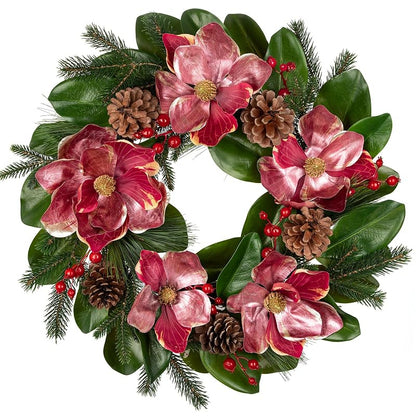 24in Christmas Magnolia Wreath with Pine Cones & Berries - Front Door Decor (Variation: 24in Wreath)