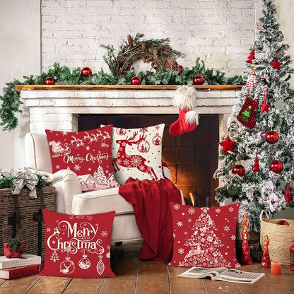 Red Christmas Double-Sided Pillow Covers 16x16 inch - Set of 4 (Variation: Red Christmas-2+16" x 16" )