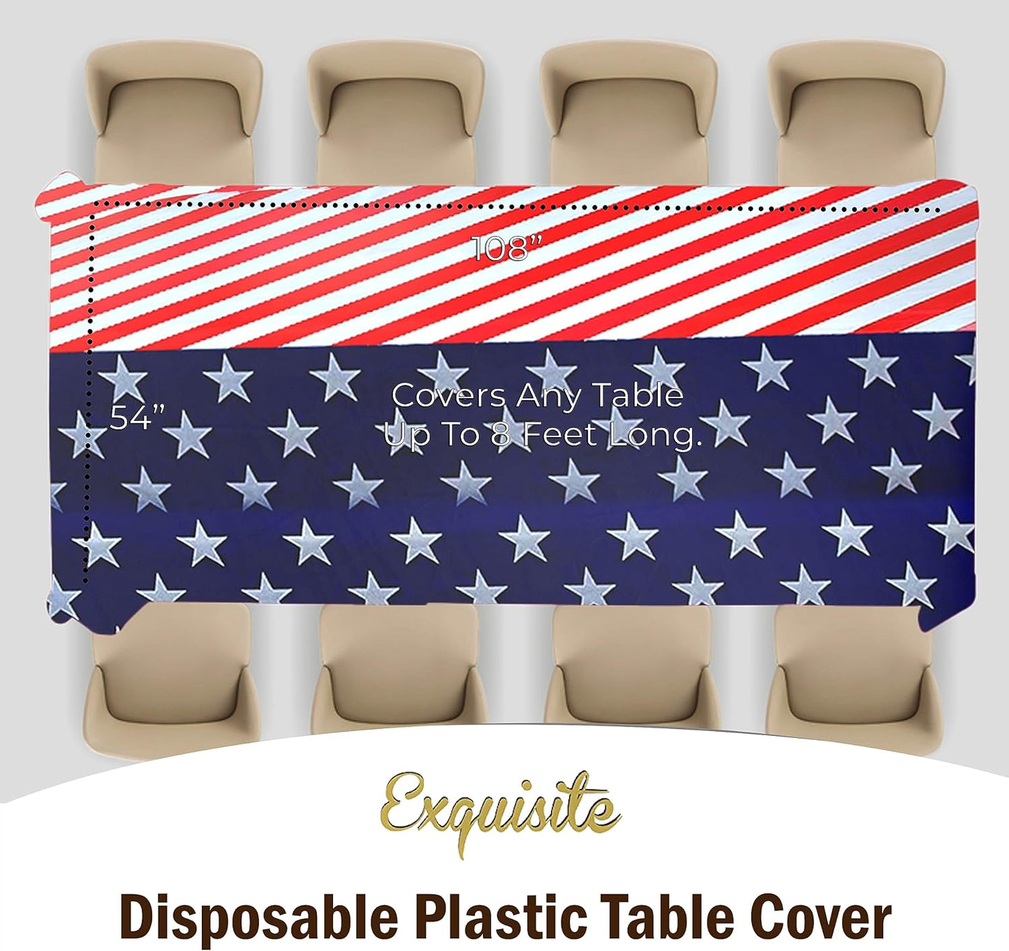 Party Solids Patriotic Rectangular Tablecloth - 54x108 Inch, 24-Pack for Festive Celebrations