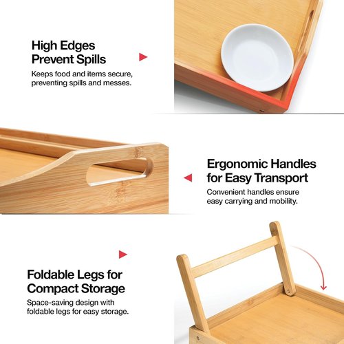Home-It Bamboo Bed Table Tray - Folding Legs & Handles for Breakfast, Snacks, Laptops | Versatile & Stylish