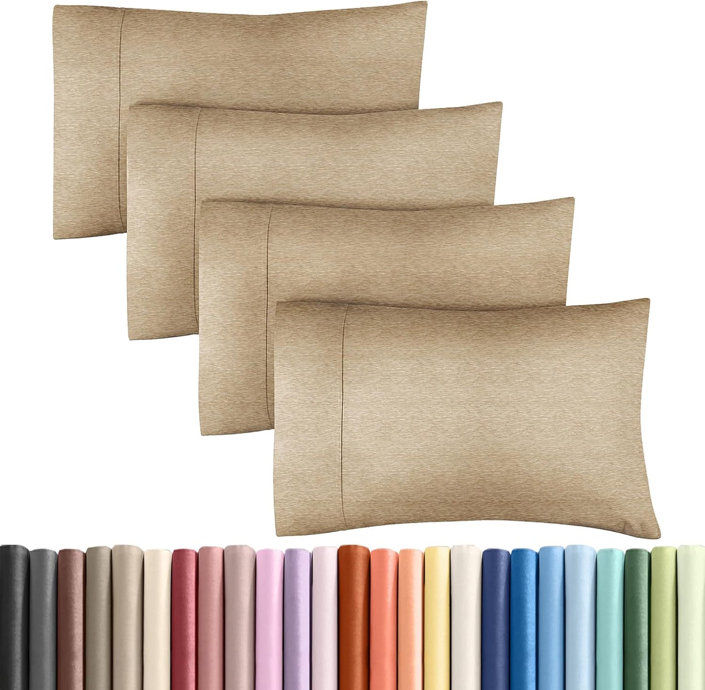 Skiennix Queen Pillow Cases Set of 4 - Ultra Soft Hotel Quality - Wrinkle Free & Fade Resistant - Heathered Tan