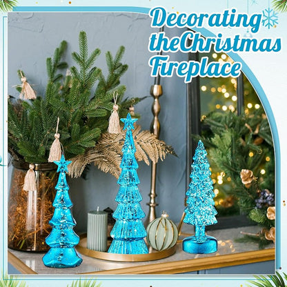 Blue Classic 3-Pack Glass Christmas Trees with LED Lights
