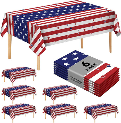 Skiennix 6 Pack Patriotic Disposable Tablecloths - 54" x 108" American Flag Design for Memorial Day Parties