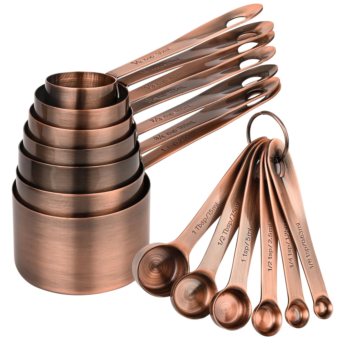 Smithcraft Measuring Cups and Spoons Set, Copper Measuring Cups and Spoons Set for Baking & Kitchen, Stainless Steel Measure Cup and Spoon for Dry &Liquid, Metal 7 Measure Cups&6 Spoons