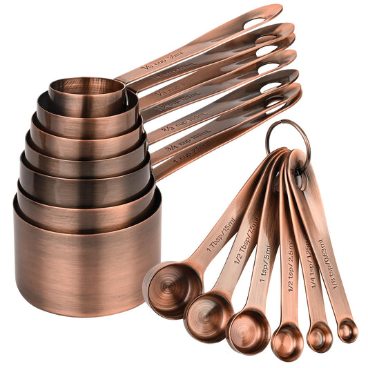 Smithcraft Measuring Cups and Spoons Set, Copper Measuring Cups and Spoons Set for Baking & Kitchen, Stainless Steel Measure Cup and Spoon for Dry &Liquid, Metal 7 Measure Cups&6 Spoons