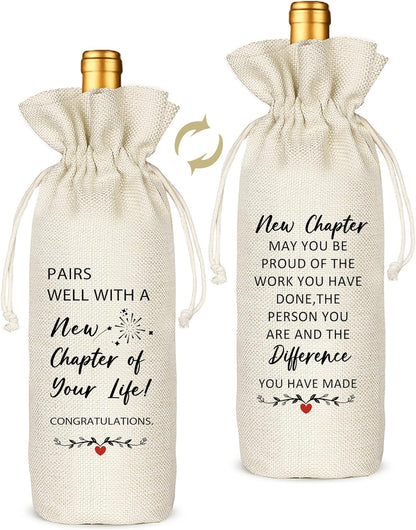 TBITON New Job Gifts, Farewell Gifts for Coworkers,New Beginning Gifts, Wine Gift Bags Going Away Gift for Friends Coworker Boss, Pairs Well With A New Chapter of Your Life (Beige-NEW JOB01)