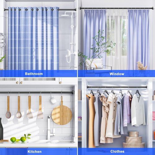 Ausemku Shower Curtain Rod 32-80 Inch Adjustable - 1 Inch Diameter Heavy Duty No drill Spring Tension Shower Rod, Non-Slip Rustproof Telescopic Rod for Bathroom, Black