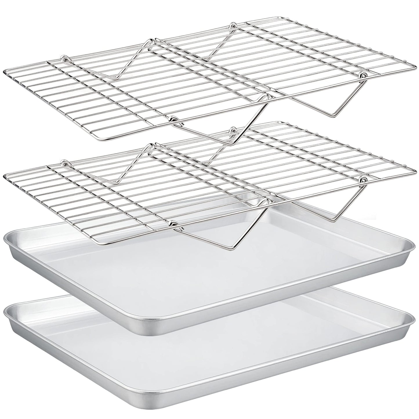 TeamFar Baking Sheet with Rack Set(2 Pans & 2 Tier Racks), Stainless Steel Cookies Sheet Baking Pans & Cooling Roasting Rack for Cookie Bacon Meat, Oven & Dishwasher Safe, Healthy & Stackable