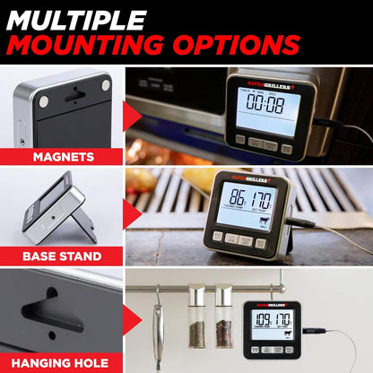 Alpha Grillers Digital Meat Thermometer - Accurate Cooking & Grilling Tool with 7 Preset Alerts | Stainless Steel Probe