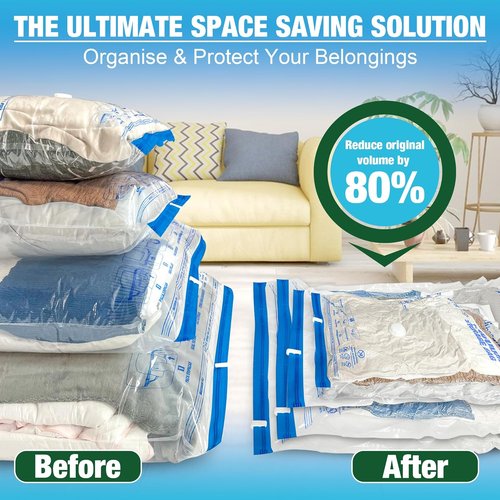 HIBAG Vacuum Storage Bags - 10 Jumbo & Large Space Saver Bags with Zipper Closure for Clothing & Bedding