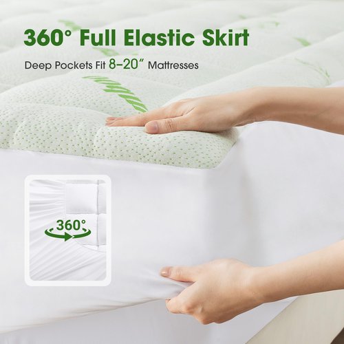 Mattress Pad Queen Size, Cooling Pillow Top Mattress Topper, Ultra Soft Viscose Made from Bamboo, Breathable for Hot Sleepers, Deep Pocket 8"-20", Green