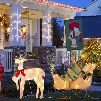 WATERGLIDE Christmas Decorations - 23 Inch Lighted Reindeer & Santa Sleigh | Pre-Lit 2D Yard Decor for Festive Outdoor Display